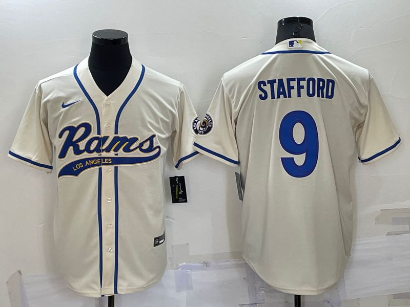 Men Los Angeles Rams 9 Stafford Cream 2022 Nike Co branded NFL Jersey